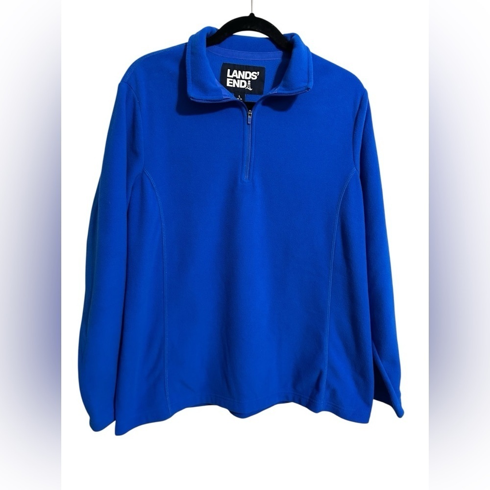 Lands End Royal Blue 1/4 Zip Fleece Pullover Mock Neck Womens Large 14-16